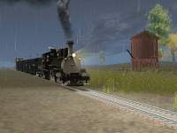 Leased D&RGW 452 heads past the watertank at Ridgway.